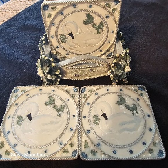 SOLD - Innovation Royal Serenity Vintage Swan and Floral Coasters & Mirror - Picture 4 of 16